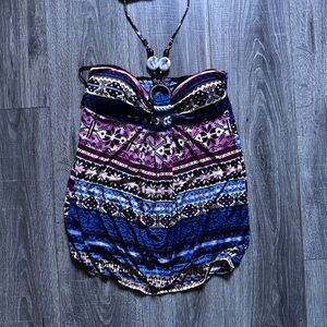 Blue Sketch Boho halter top